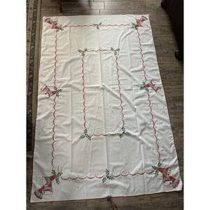 Vintage Cross Stitch Hand Embroidered Christmas Bells Tablecloth 84" x 57